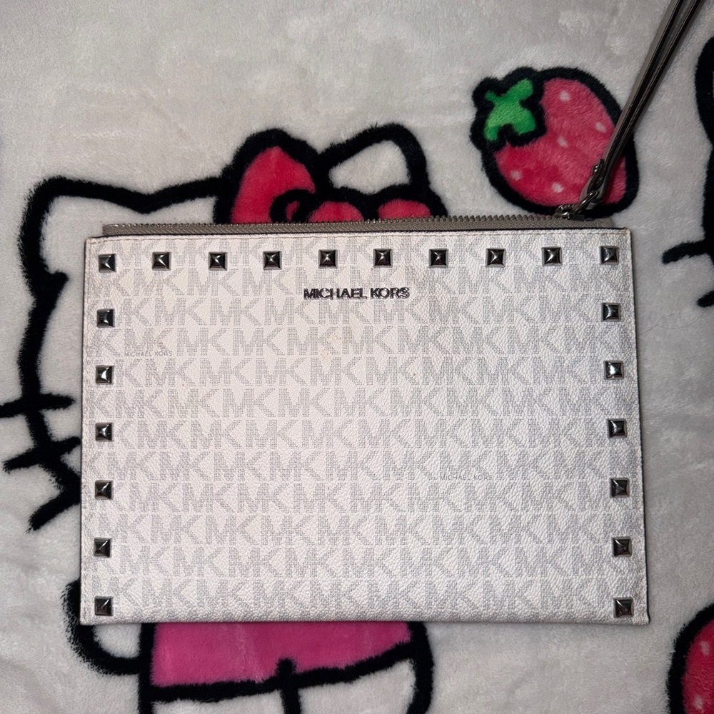 Michael Kors Silver Studded Logo Wristlet
